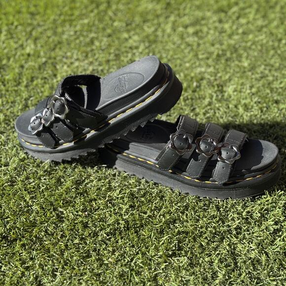 Dr. Martens Size 6 Blaire Flower Buckle Slide Sandals - Picture 7 of 7